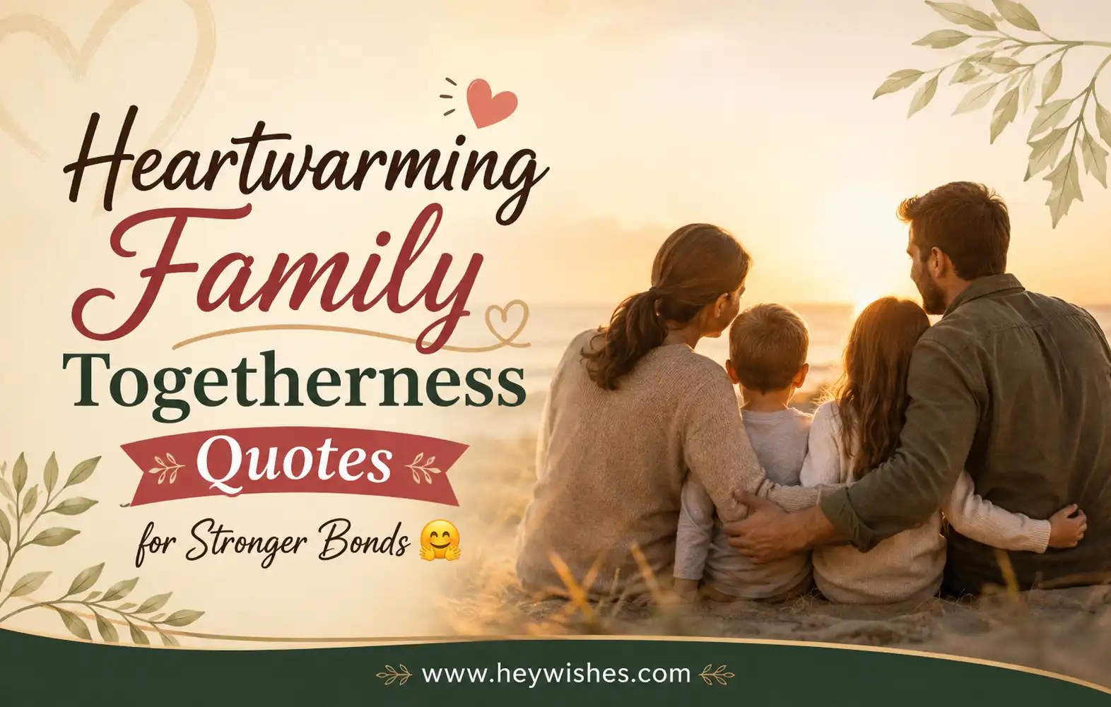 Happy family embracing at sunset with stylish typography, celebrating togetherness, love, and stronger family bonds. 🤗