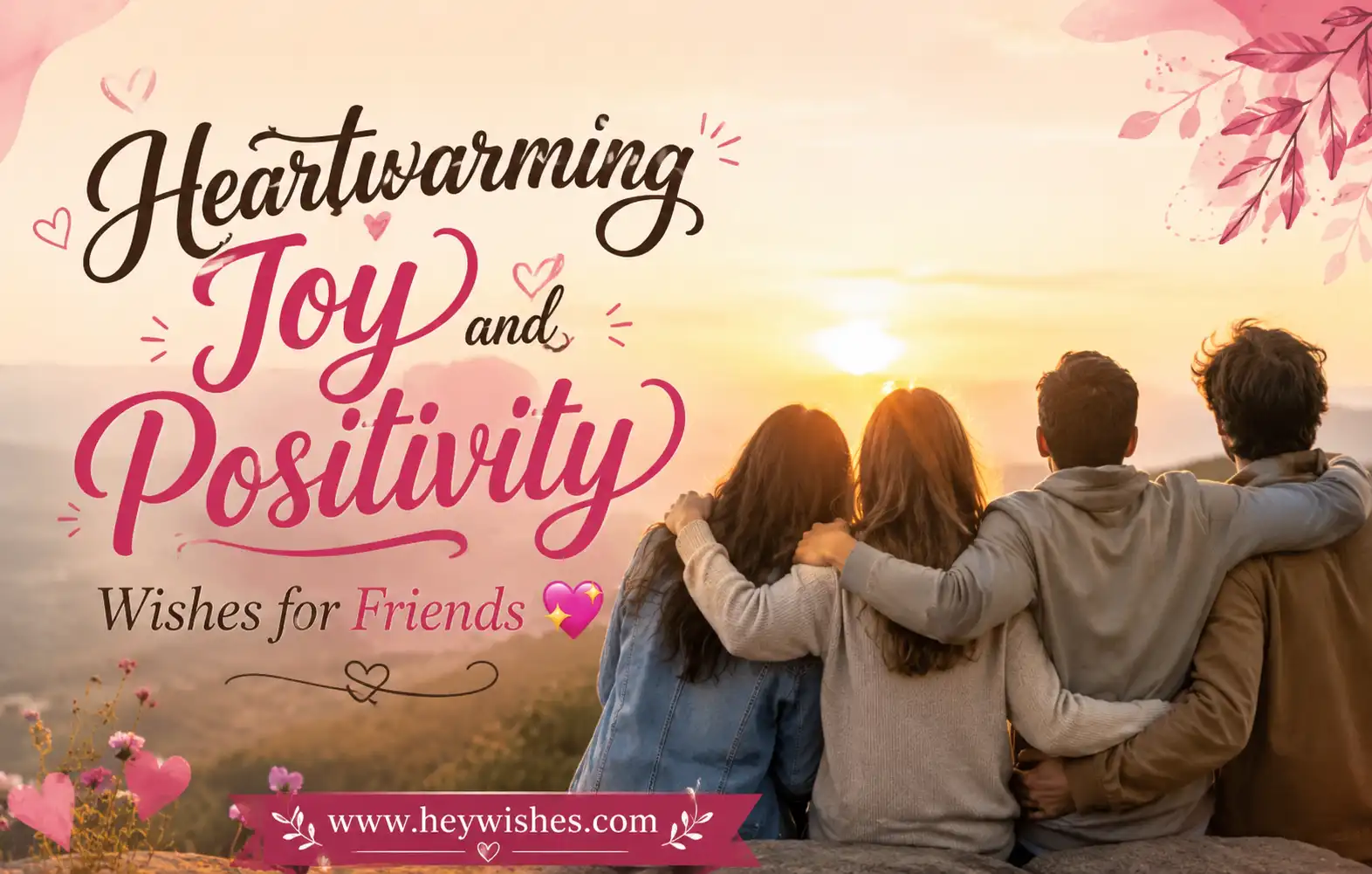 Heartwarming friends sharing joy and positivity at sunset with stylish typography and uplifting wishes banner design 💖