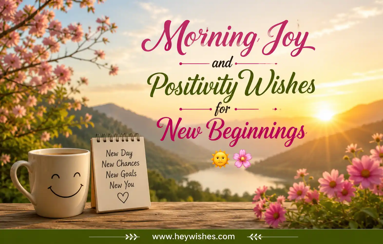 Morning joy and positivity wishes for new beginnings with sunrise flowers, uplifting vibes, and cheerful morning inspiration 🌞🌸